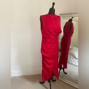 ASOS DESIGN satin drape midi dress with wrap skirt